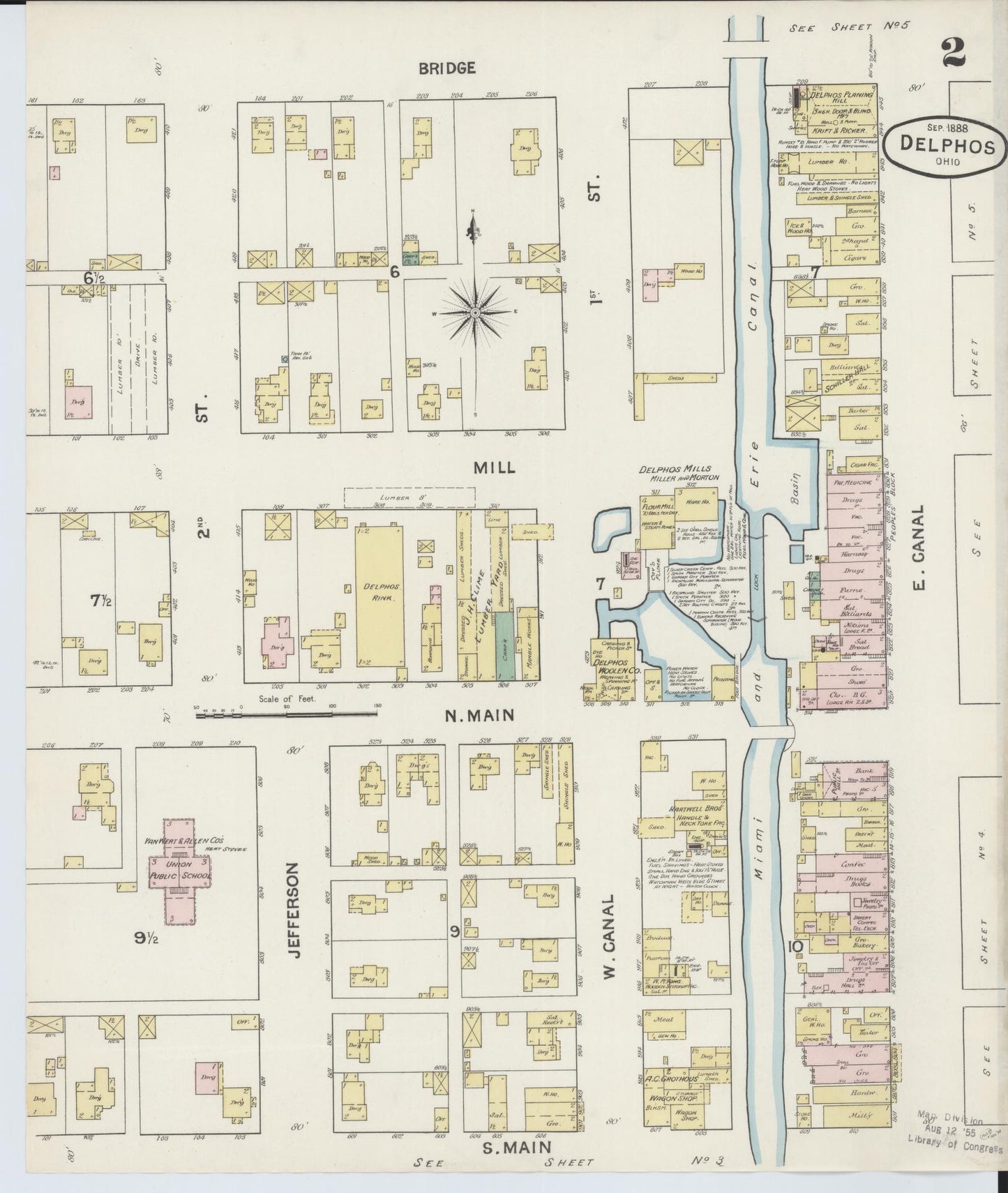 Sanborn Fire Insurance Map from Delphos, Van Wert And Allen Counties, Ohio (1888), Sheet #0002 - Historic Sanborn Fire Insurance Map Print, vintage old map wall art, antique decor, genealogy gift, Ohio Ohio map