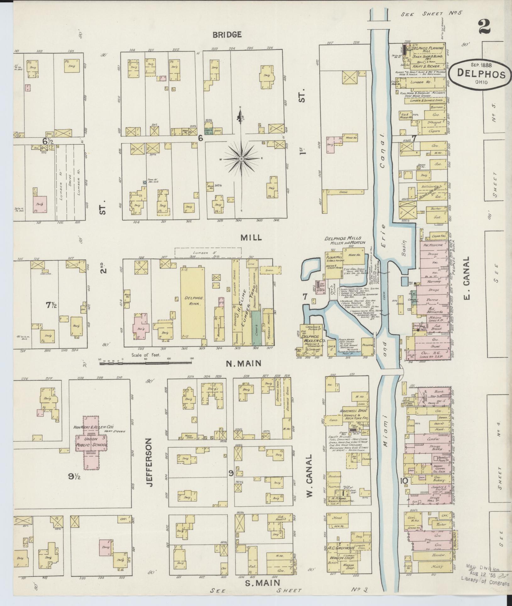 Sanborn Fire Insurance Map from Delphos, Van Wert And Allen Counties, Ohio (1888), Sheet #0002 - Historic Sanborn Fire Insurance Map Print, vintage old map wall art, antique decor, genealogy gift, Ohio Ohio map