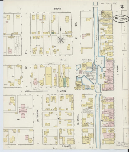 Sanborn Fire Insurance Map from Delphos, Van Wert And Allen Counties, Ohio (1888), Sheet #0002 - Historic Sanborn Fire Insurance Map Print, vintage old map wall art, antique decor, genealogy gift, Ohio Ohio map