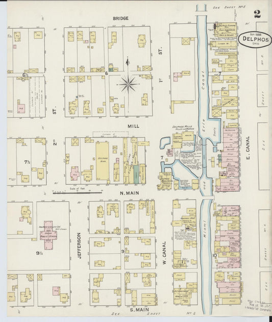 Sanborn Fire Insurance Map from Delphos, Van Wert And Allen Counties, Ohio (1888), Sheet #0002 - Historic Sanborn Fire Insurance Map Print, vintage old map wall art, antique decor, genealogy gift, Ohio Ohio map