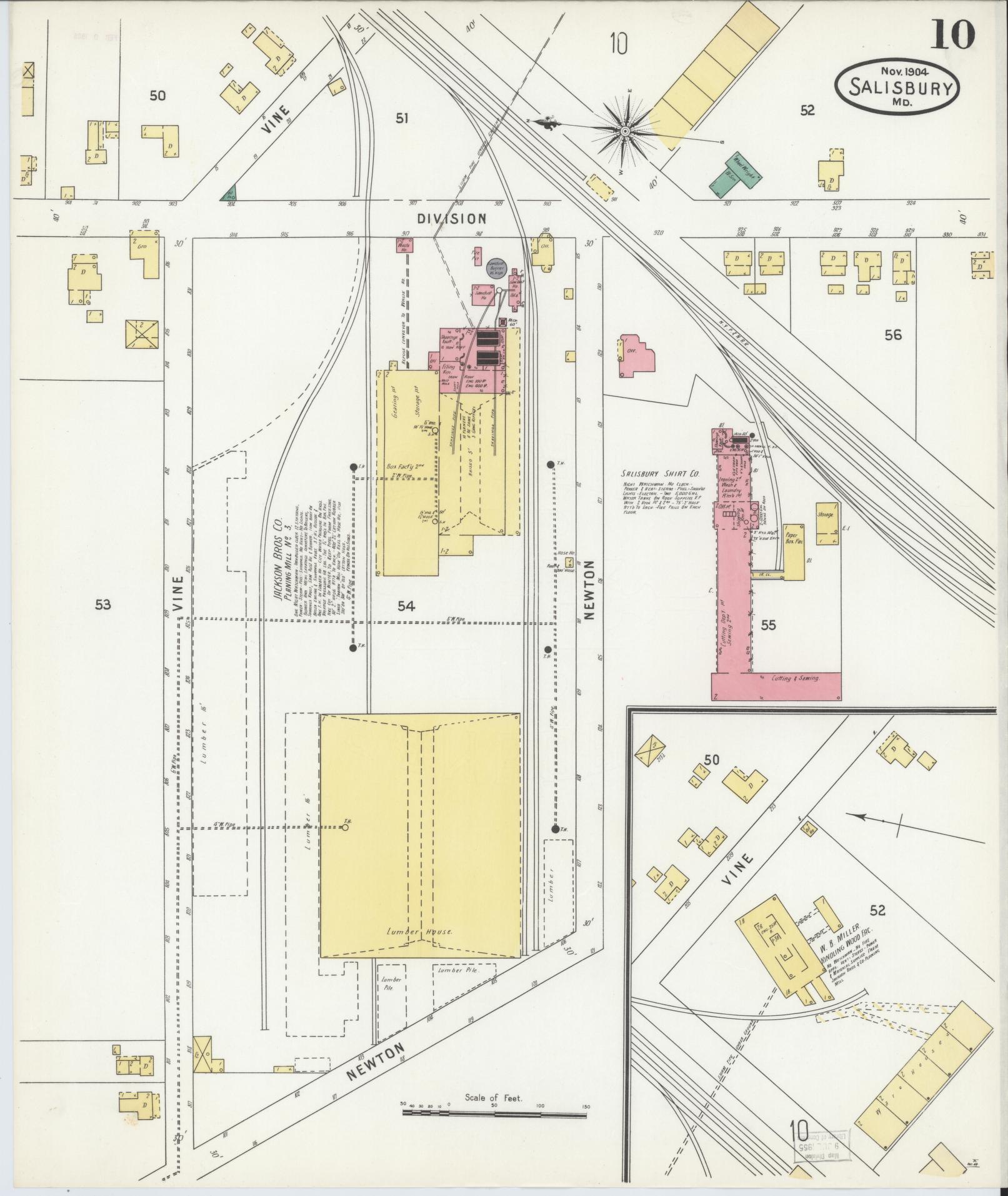 Sanborn Fire Insurance Map from Salisbury, Wicomico County, Maryland (1904), Sheet #0010 - Historic Sanborn Fire Insurance Map Print, vintage old map wall art