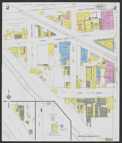 Sanborn Fire Insurance Map from Mexicali, Baja California (Mexico) (1925), Sheet #0002 - Complete Map Set gallery image, historic Sanborn map, vintage wall art, California California