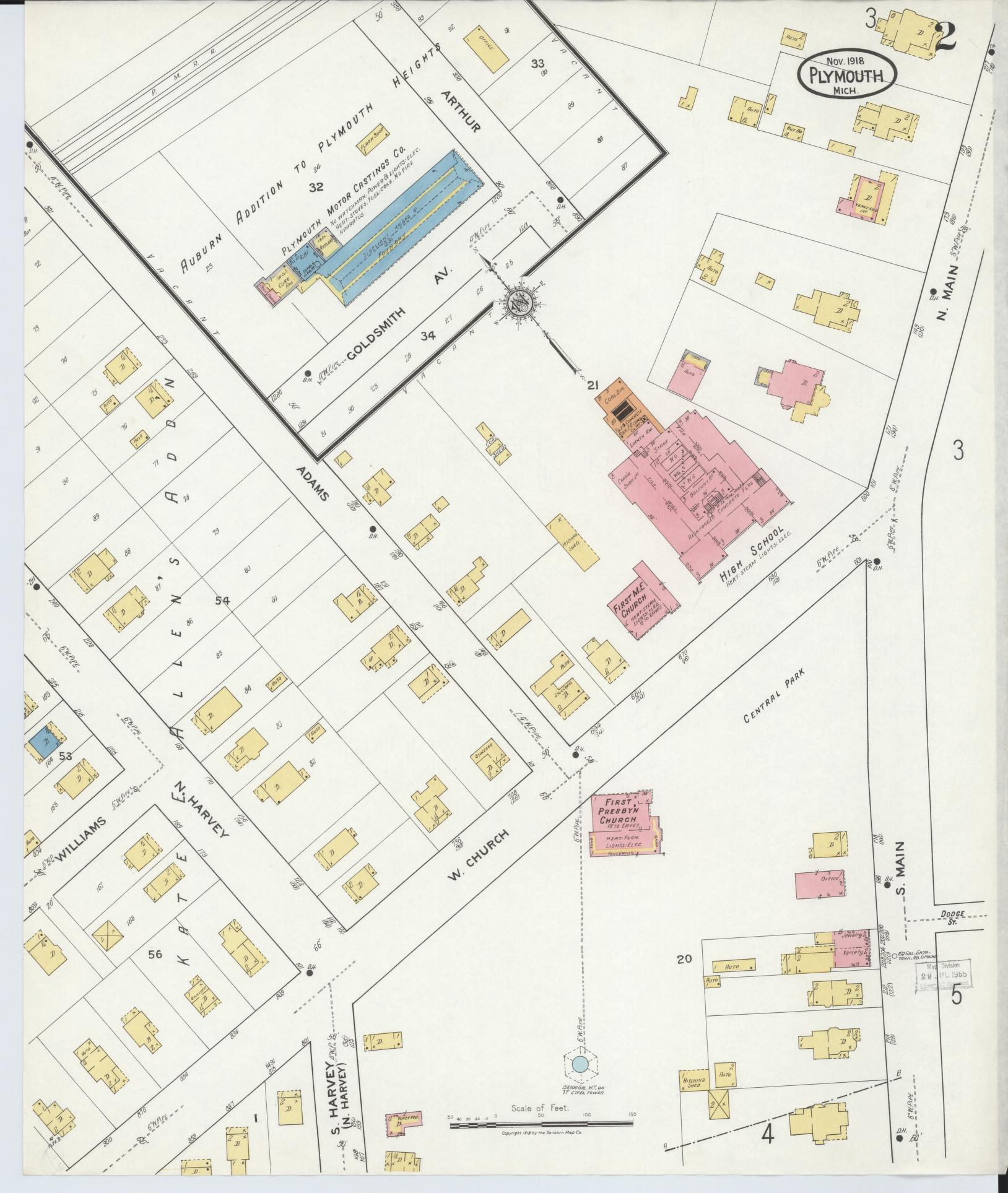 Sanborn Fire Insurance Map from Plymouth, Wayne County, Michigan (1918), Sheet #0002 - Complete Map Set gallery image, historic Sanborn map, vintage wall art, Michigan Michigan