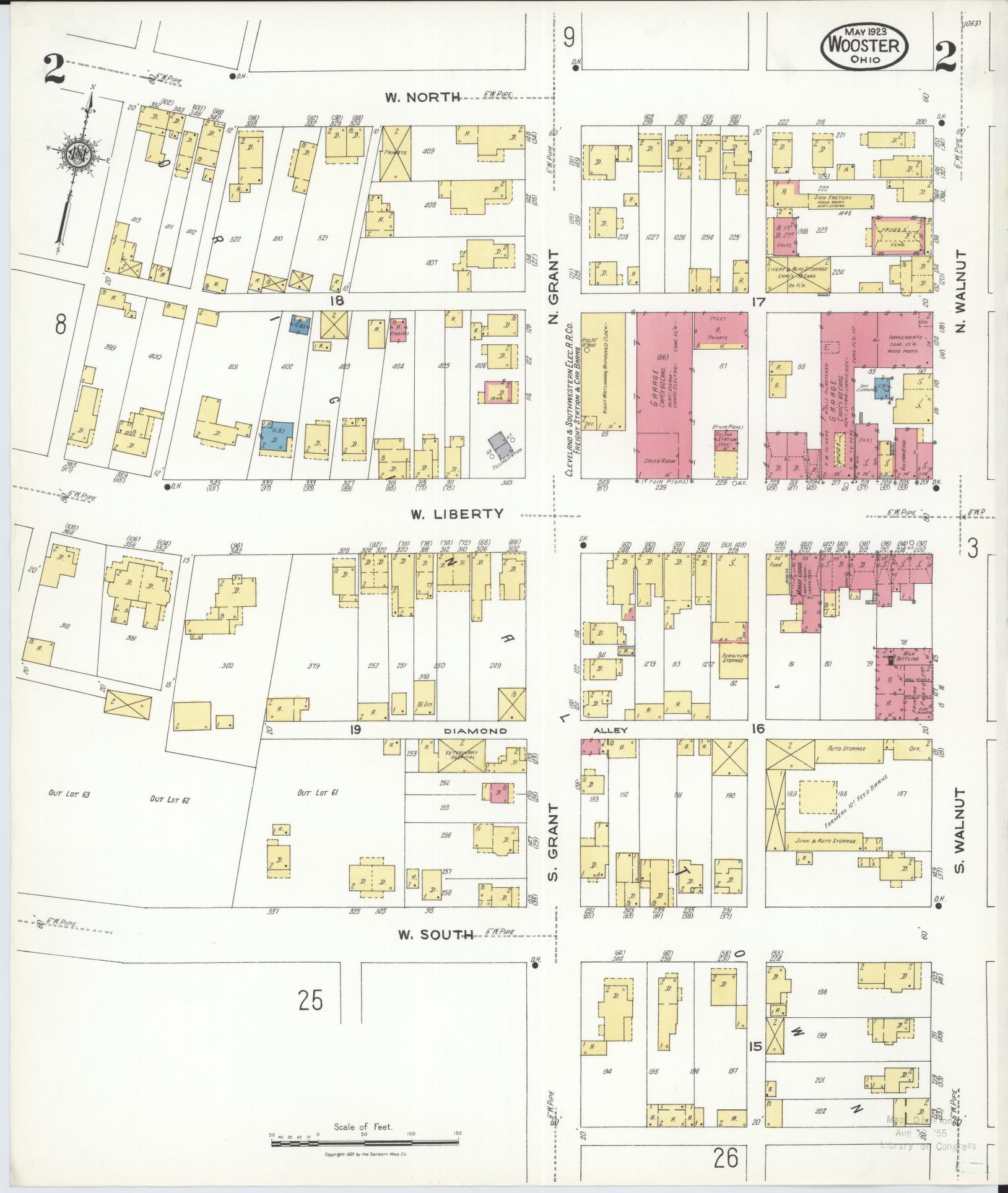 Sanborn Fire Insurance Map from Wooster, Wayne County, Ohio (1923), Sheet #0002 - Historic Sanborn Fire Insurance Map Print, vintage old map wall art, antique decor, genealogy gift, Ohio Ohio map