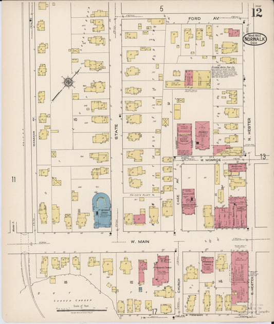 Sanborn Fire Insurance Map from Norwalk, Huron County, Ohio (1922), Sheet #0012 - Historic Sanborn Fire Insurance Map Print, vintage old map wall art, antique decor, genealogy gift, Ohio Ohio map