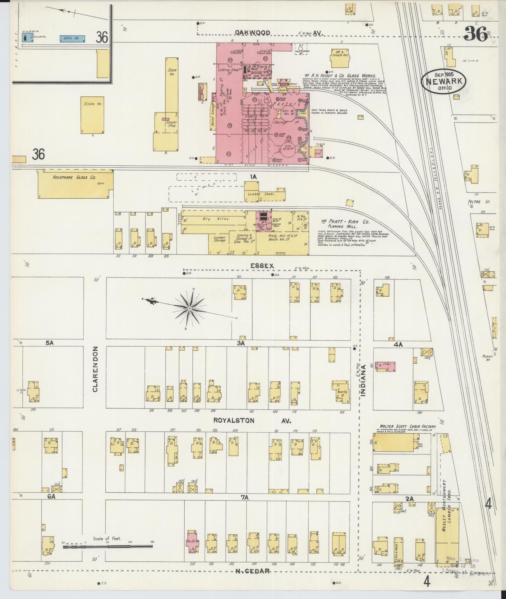 Sanborn Fire Insurance Map from Newark, Licking County, Ohio (1905), Sheet #0036 - Historic Sanborn Fire Insurance Map Print, vintage old map wall art, antique decor, genealogy gift, Ohio Ohio map