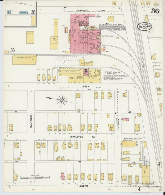 Sanborn Fire Insurance Map from Newark, Licking County, Ohio (1905), Sheet #0036 - Historic Sanborn Fire Insurance Map Print, vintage old map wall art, antique decor, genealogy gift, Ohio Ohio map