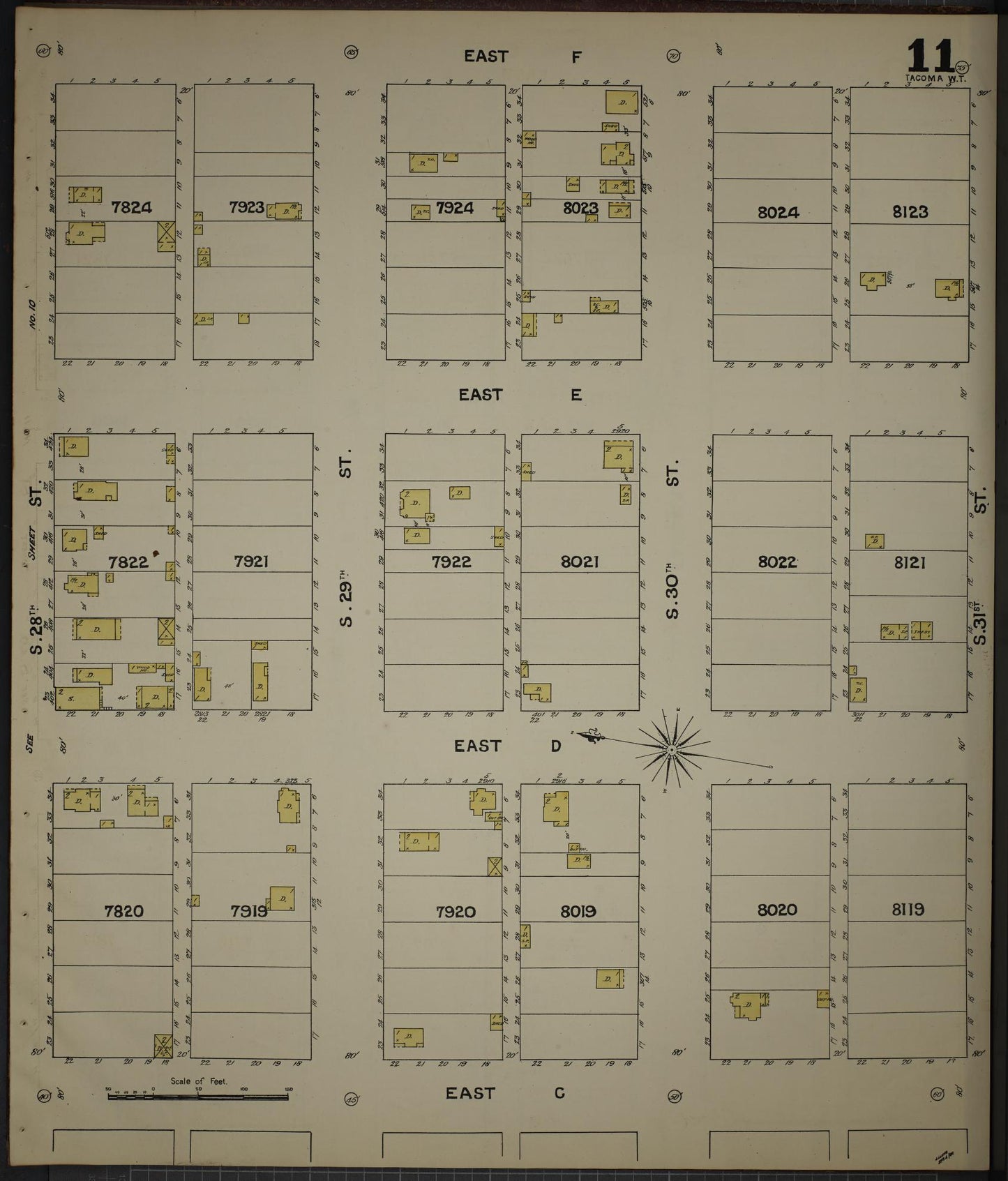 Sanborn Fire Insurance Map from Tacoma, Pierce County, Washington (1888), Sheet #0011 - Complete Map Set gallery image, historic Sanborn map, vintage wall art, Washington Washington
