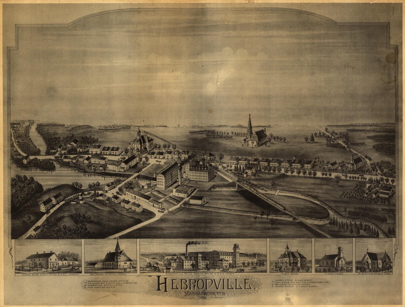 Hebronville, Massachusetts. (1891) – Historic Bird’s-Eye View Panorama Print