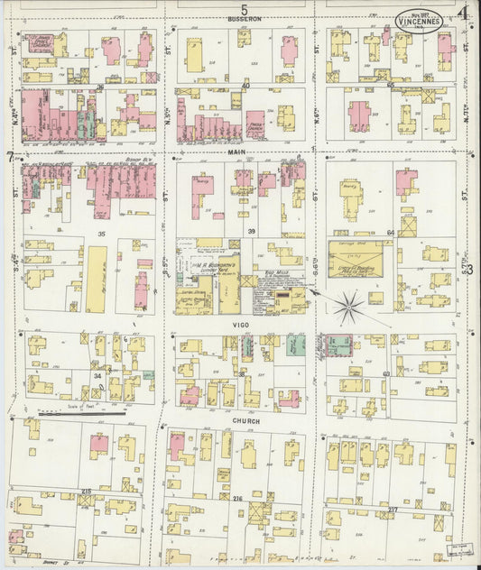 Sanborn Fire Insurance Map from Vincennes, Knox County, Indiana (1897), Sheet #0004 - Historic Sanborn Fire Insurance Map Print, vintage old map wall art, antique decor, genealogy gift, Indiana Indiana map