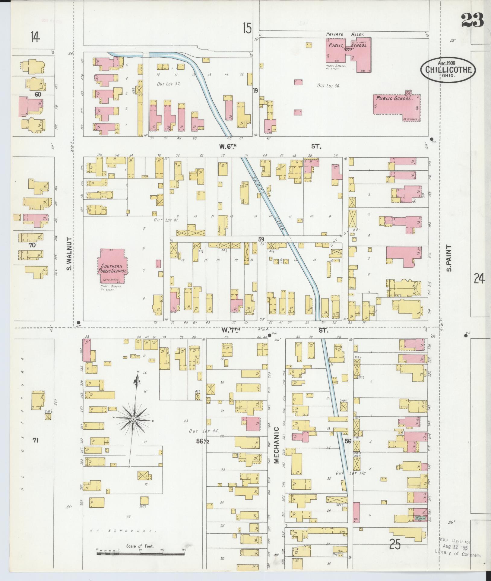 Sanborn Fire Insurance Map from Chillicothe, Ross County, Ohio (1900), Sheet #0023 - Historic Sanborn Fire Insurance Map Print, vintage old map wall art, antique decor, genealogy gift, Ohio Ohio map