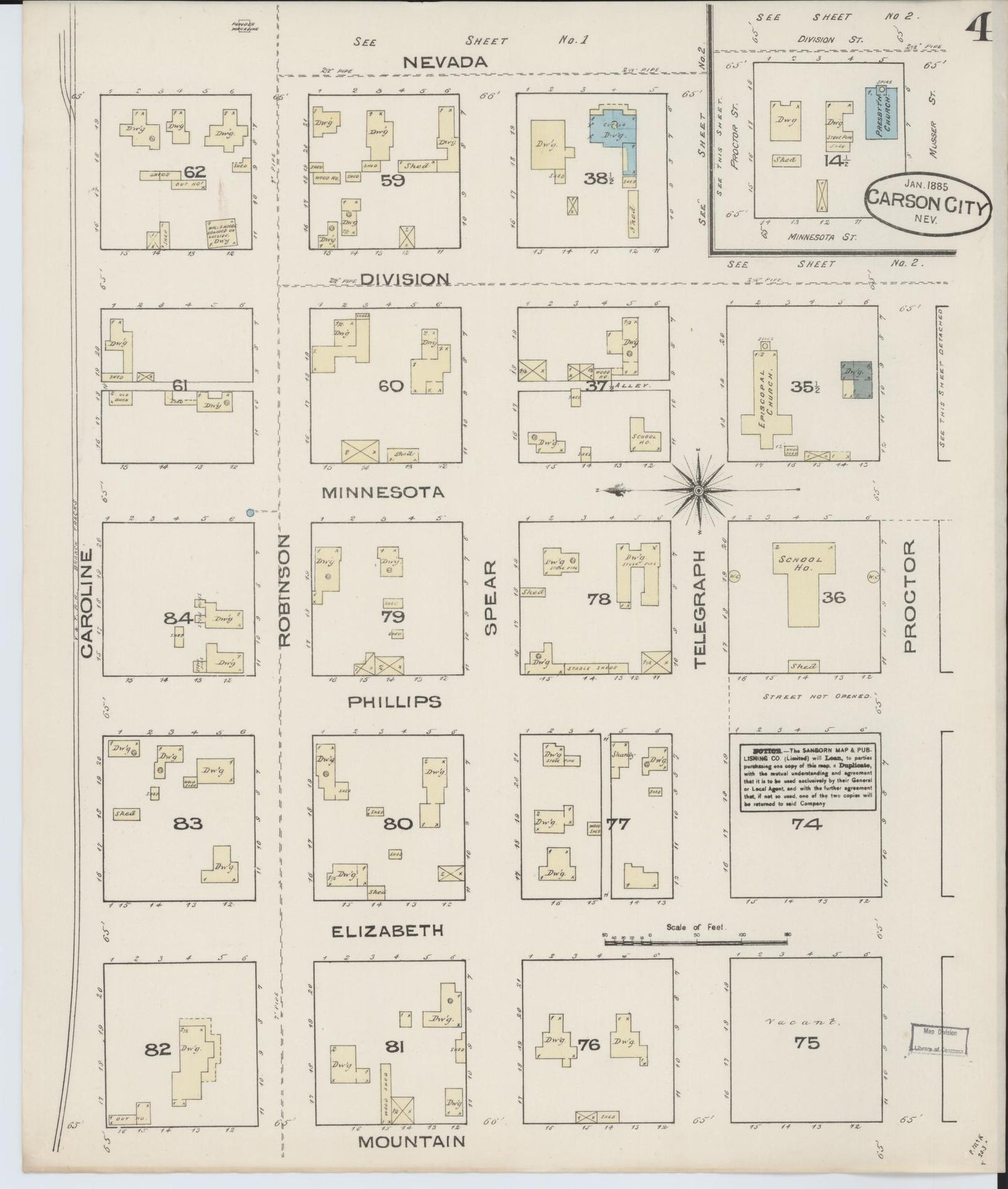 Sanborn Fire Insurance Map from Carson City, Carson City County, Nevada (1885), Sheet #0004 - Historic Sanborn Fire Insurance Map Print, vintage old map wall art, antique decor, genealogy gift, Nevada Nevada map