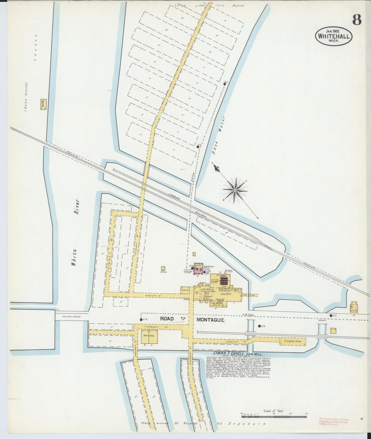 Sanborn Fire Insurance Map from Whitehall, Muskegon County, Michigan (1902), Sheet #0008 - Historic Sanborn Fire Insurance Map Print, vintage old map wall art, antique decor, genealogy gift, Michigan Michigan map