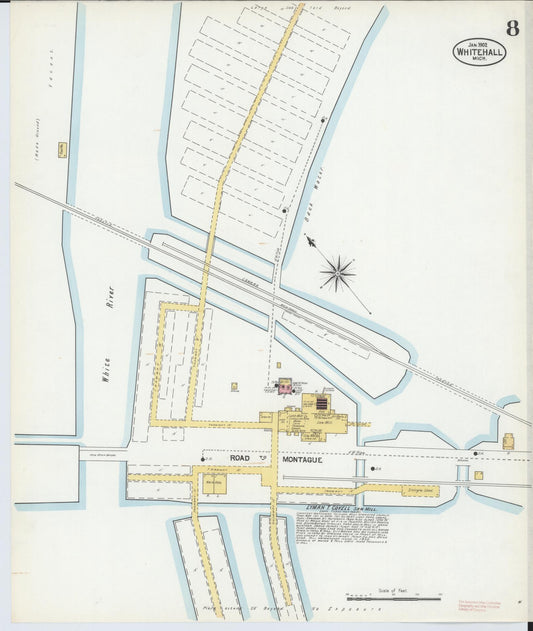 Sanborn Fire Insurance Map from Whitehall, Muskegon County, Michigan (1902), Sheet #0008 - Historic Sanborn Fire Insurance Map Print, vintage old map wall art, antique decor, genealogy gift, Michigan Michigan map