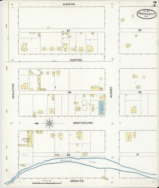 Sanborn Fire Insurance Map from Prescott, Yavapai County, Arizona (1890), Sheet #0007 - Historic Sanborn Fire Insurance Map Print, vintage old map wall art, antique decor, genealogy gift, Arizona Arizona map
