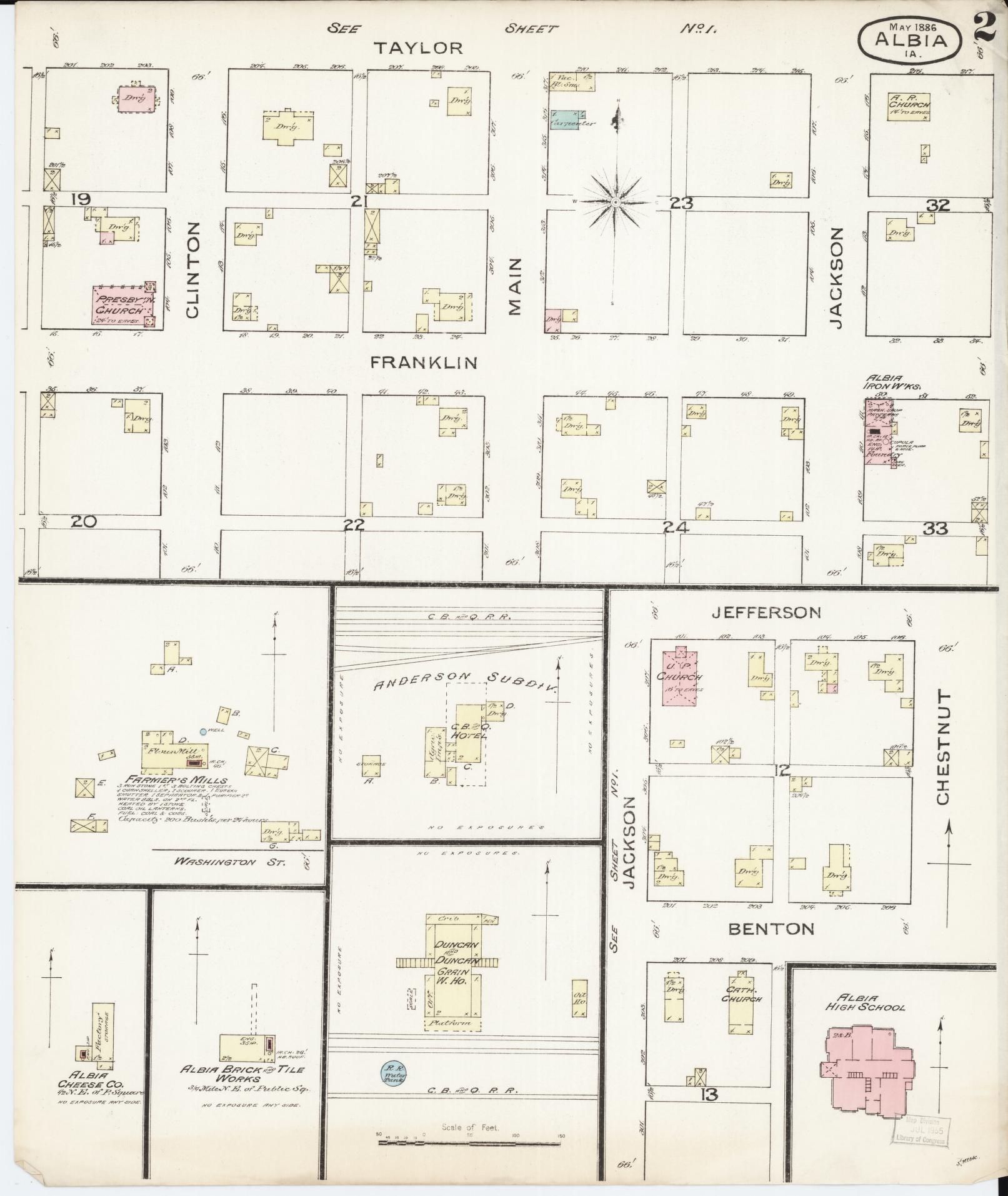Sanborn Fire Insurance Map from Albia, Monroe County, Iowa (1886), Sheet #0002 - Historic Sanborn Fire Insurance Map Print, vintage old map wall art