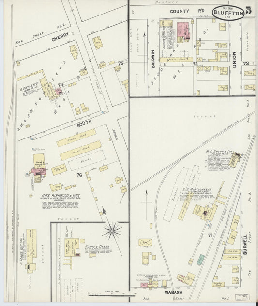 Sanborn Fire Insurance Map from Bluffton, Wells County, Indiana (1890), Sheet #0005 - Historic Sanborn Fire Insurance Map Print, vintage old map wall art, antique decor, genealogy gift, Indiana Indiana map
