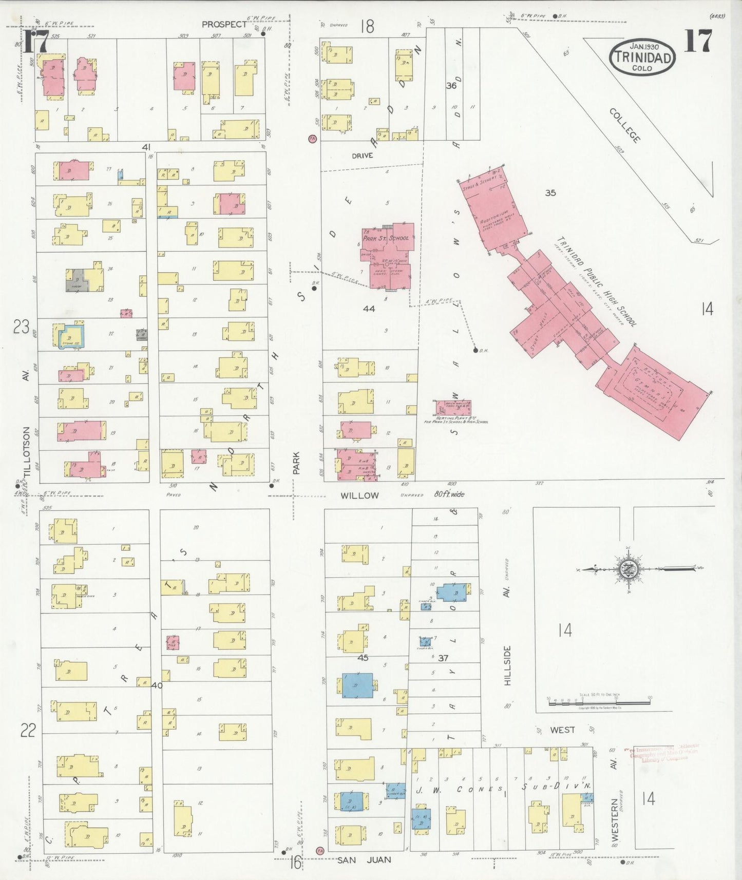 Sanborn Fire Insurance Map from Trinidad, Las Animas County, Colorado (1930), Sheet #0017 - Complete Map Set gallery image, historic Sanborn map, vintage wall art, Colorado Colorado