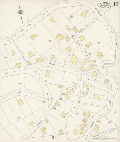 Sanborn Fire Insurance Map from Sausalito, Marin County, California (1919), Sheet #0010 - Complete Map Set gallery image, historic Sanborn map, vintage wall art, California California
