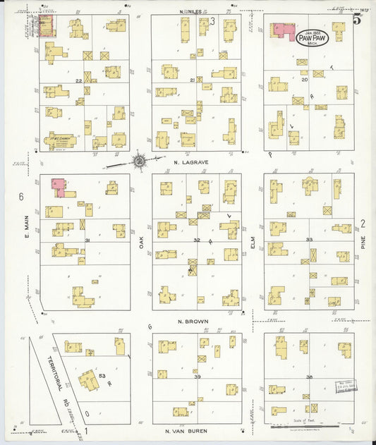 Sanborn Fire Insurance Map from Paw Paw, Van Buren County, Michigan (1922), Sheet #0005 - Historic Sanborn Fire Insurance Map Print, vintage old map wall art, antique decor, genealogy gift, Michigan Michigan map
