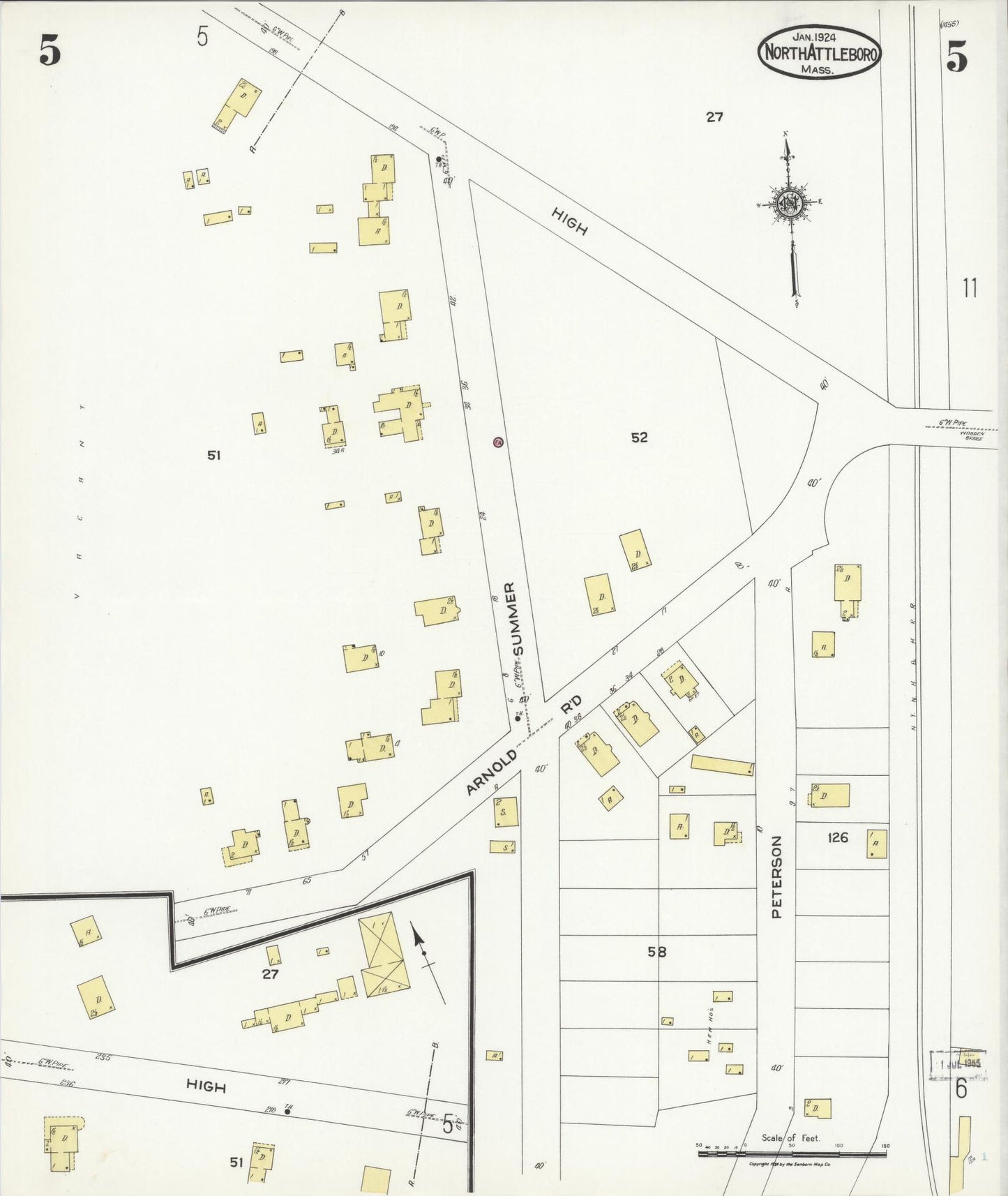 Sanborn Fire Insurance Map from North Attleborough, Bristol County, Massachusetts (1924), Sheet #0005 - Complete Map Set gallery image, historic Sanborn map, vintage wall art, Massachusetts Massachusetts