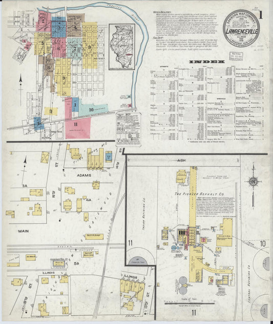 Sanborn Fire Insurance Map from Lawrenceville, Lawrence County, Illinois (1918), Sheet #0001 - Historic Sanborn Fire Insurance Map Print, vintage old map wall art, antique decor, genealogy gift, Illinois Illinois map