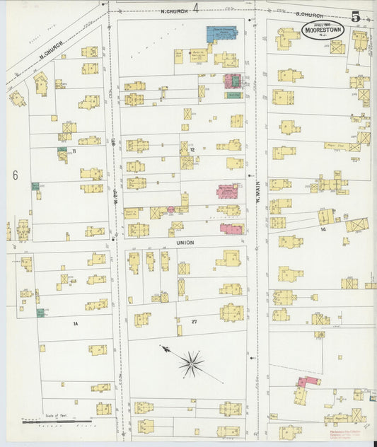 Sanborn Fire Insurance Map from Moorestown, Burlington County, New Jersey (1905), Sheet #0005 - Historic Sanborn Fire Insurance Map Print, vintage old map wall art, antique decor, genealogy gift, New Jersey New Jersey map