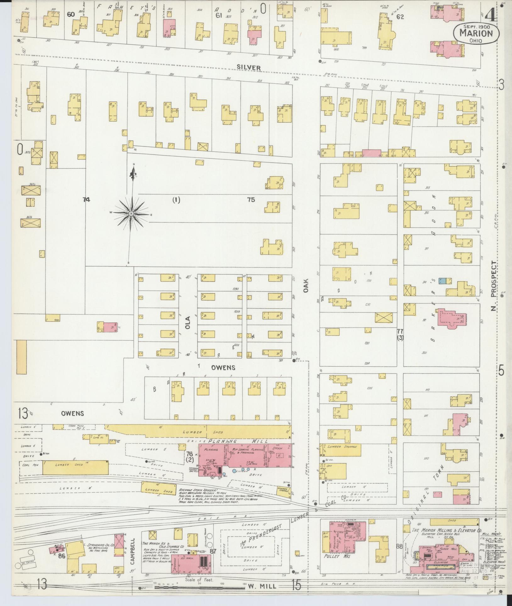 Sanborn Fire Insurance Map from Marion, Marion County, Ohio (1900), Sheet #0004 - Complete Map Set gallery image, historic Sanborn map, vintage wall art, Ohio Ohio