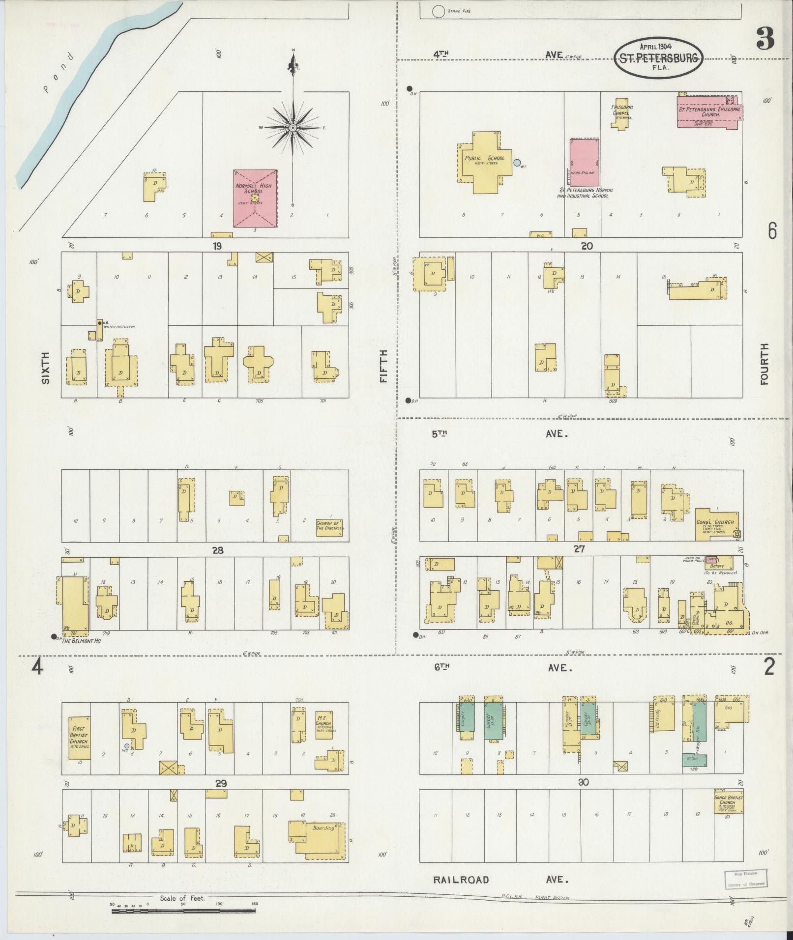 Sanborn Fire Insurance Map from Saint Petersburg, Pinellas County, Florida (1904), Sheet #0003 - Complete Map Set gallery image, historic Sanborn map, vintage wall art, Florida Florida