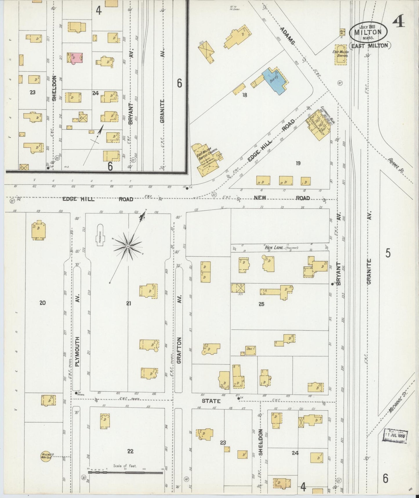 Sanborn Fire Insurance Map from Milton, Norfolk County, Massachusetts (1901), Sheet #0004 - Complete Map Set gallery image, historic Sanborn map, vintage wall art, Massachusetts Massachusetts