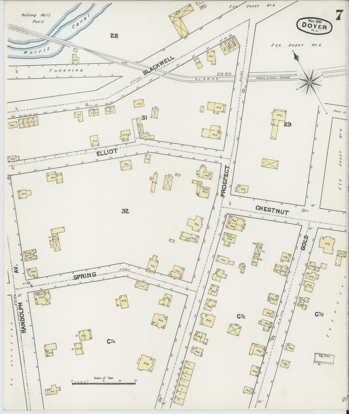 Sanborn Fire Insurance Map from Dover, Morris County, New Jersey (1890), Sheet #0007 - Complete Map Set gallery image, historic Sanborn map, vintage wall art, New Jersey New Jersey
