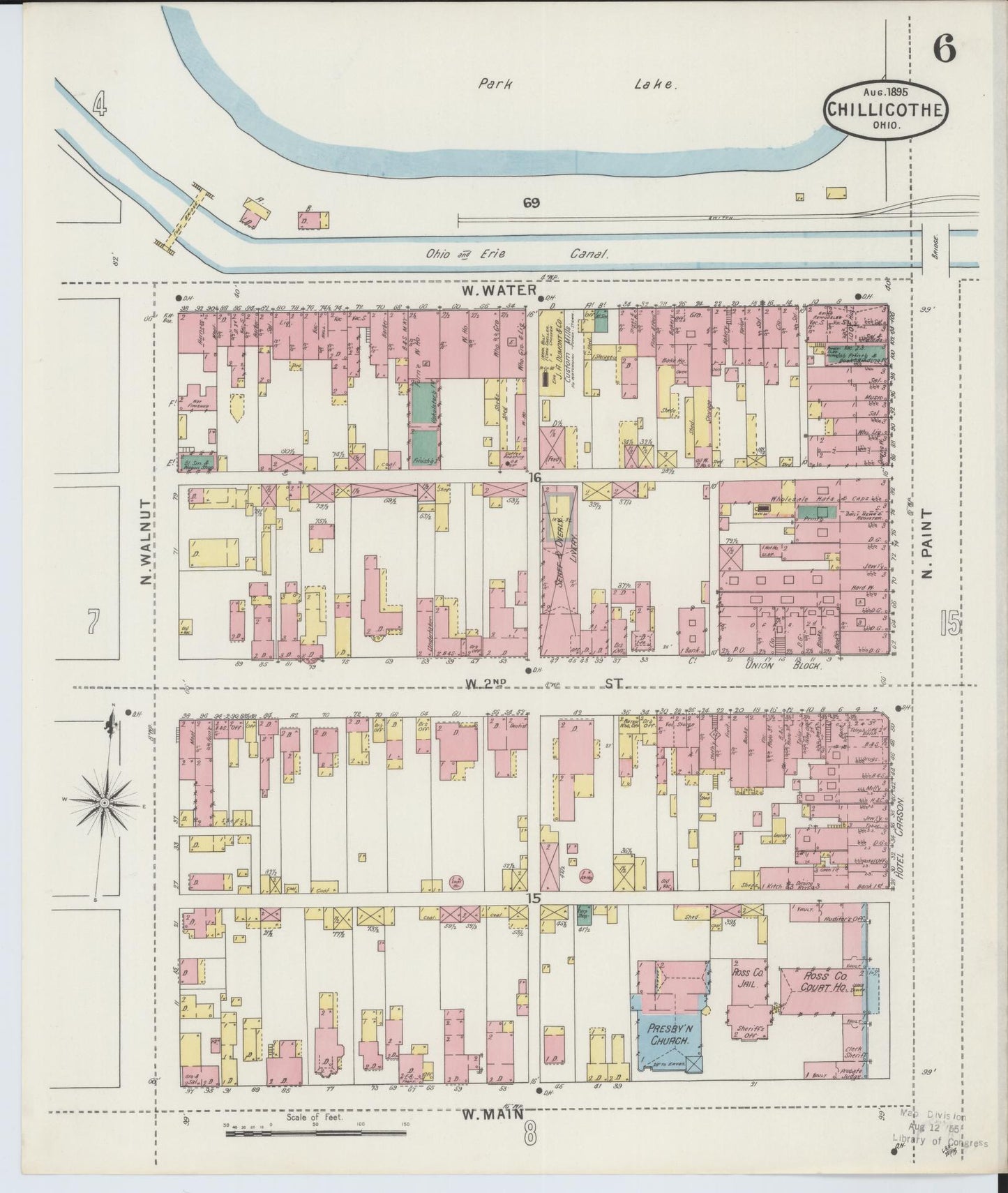 Sanborn Fire Insurance Map from Chillicothe, Ross County, Ohio (1895), Sheet #0006 - Complete Map Set gallery image, historic Sanborn map, vintage wall art, Ohio Ohio
