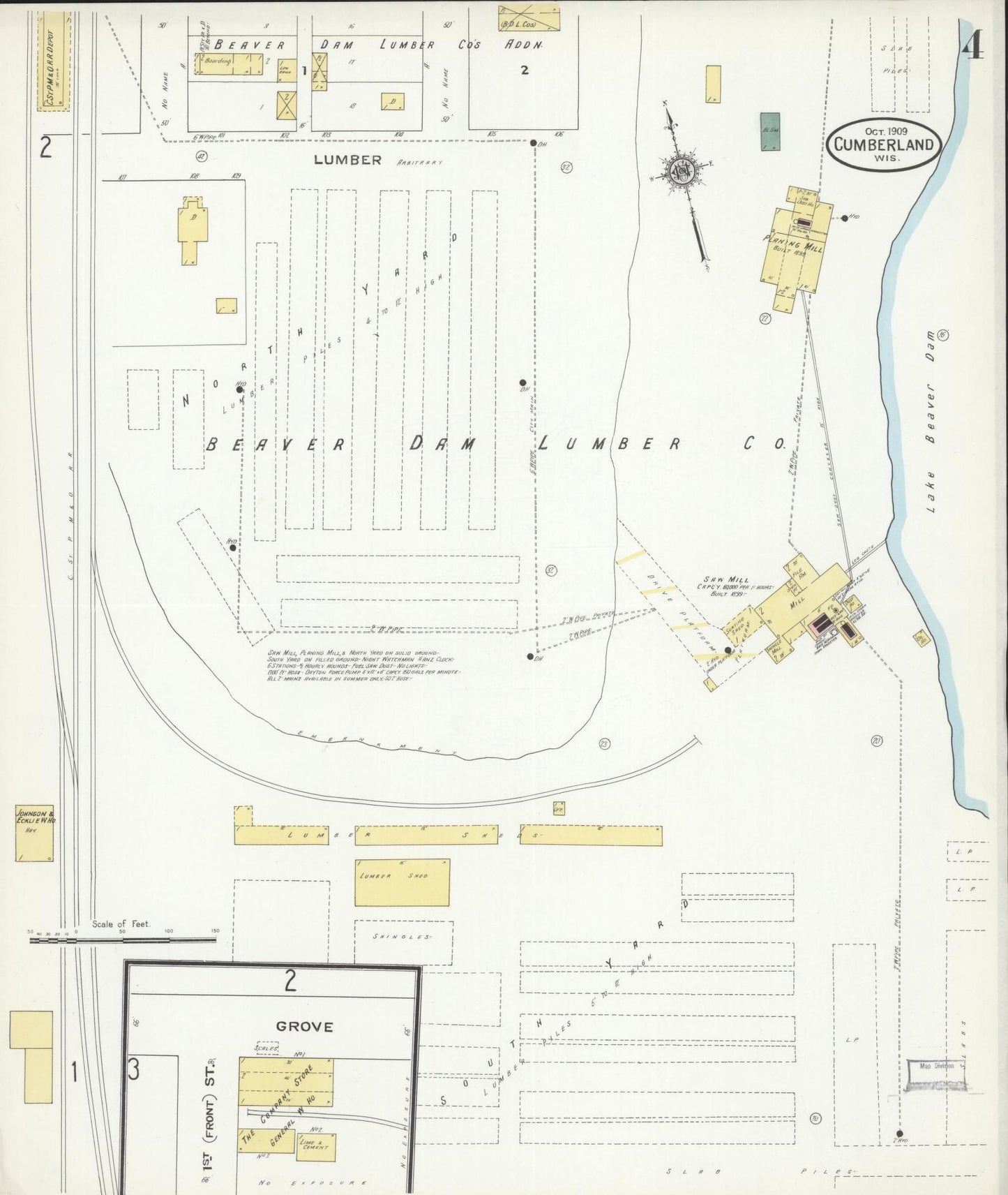 Sanborn Fire Insurance Map from Cumberland, Barron County, Wisconsin (1909), Sheet #0004 - Historic Sanborn Fire Insurance Map Print, vintage old map wall art, antique decor, genealogy gift, Wisconsin Wisconsin map