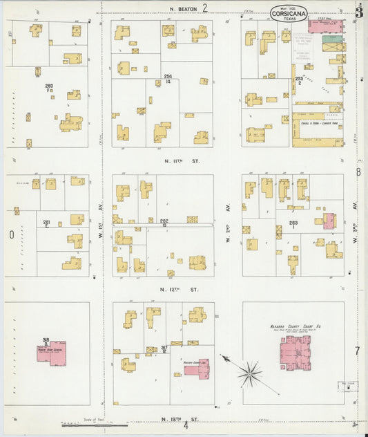 Sanborn Fire Insurance Map from Corsicana, Navarro County, Texas (1900), Sheet #0003 - Historic Sanborn Fire Insurance Map Print, vintage old map wall art, antique decor, genealogy gift, Texas Texas map