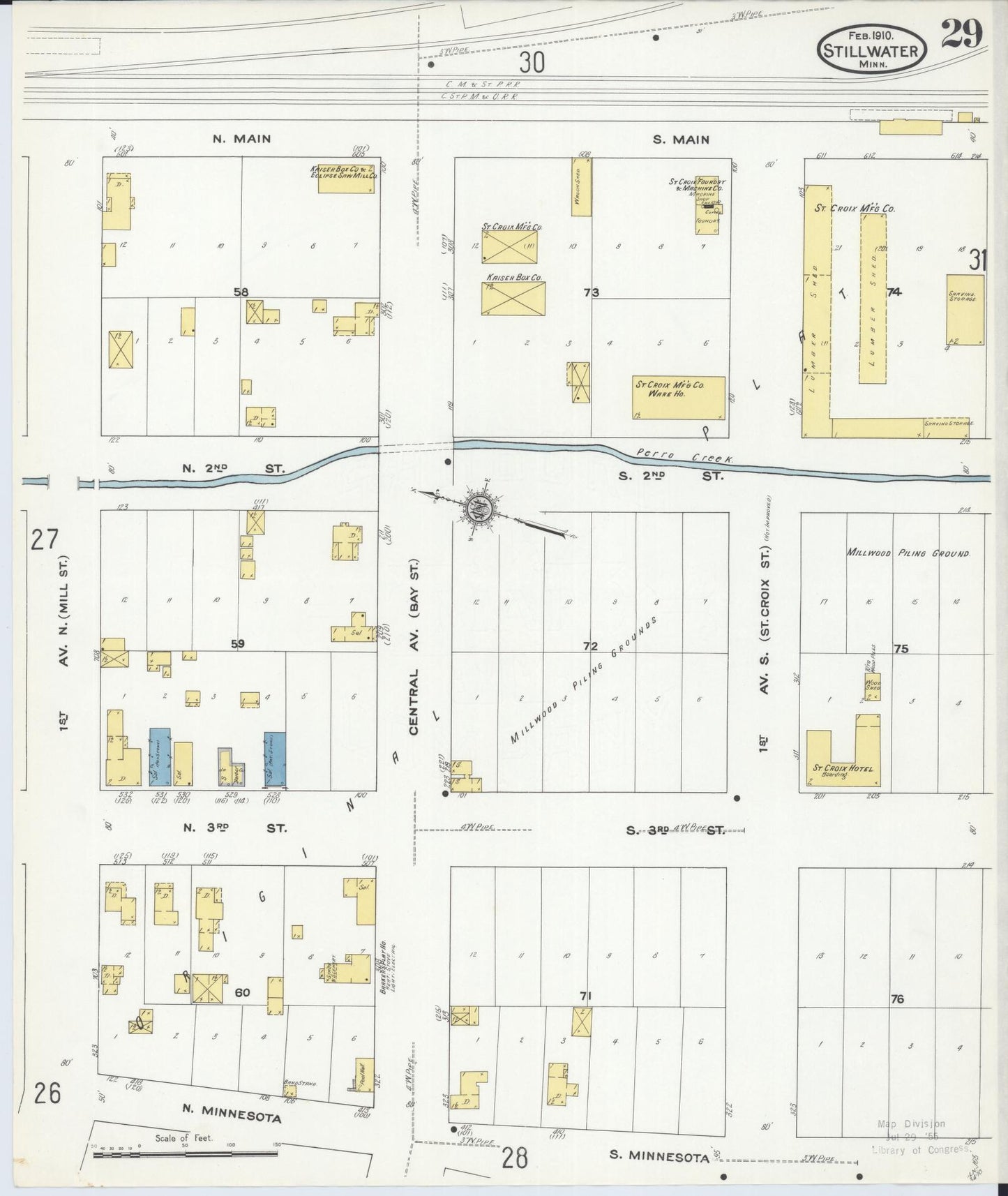 Sanborn Fire Insurance Map from Stillwater, Washington County, Minnesota (1910), Sheet #0029 - Historic Sanborn Fire Insurance Map Print, vintage old map wall art, antique decor, genealogy gift, Minnesota Minnesota map