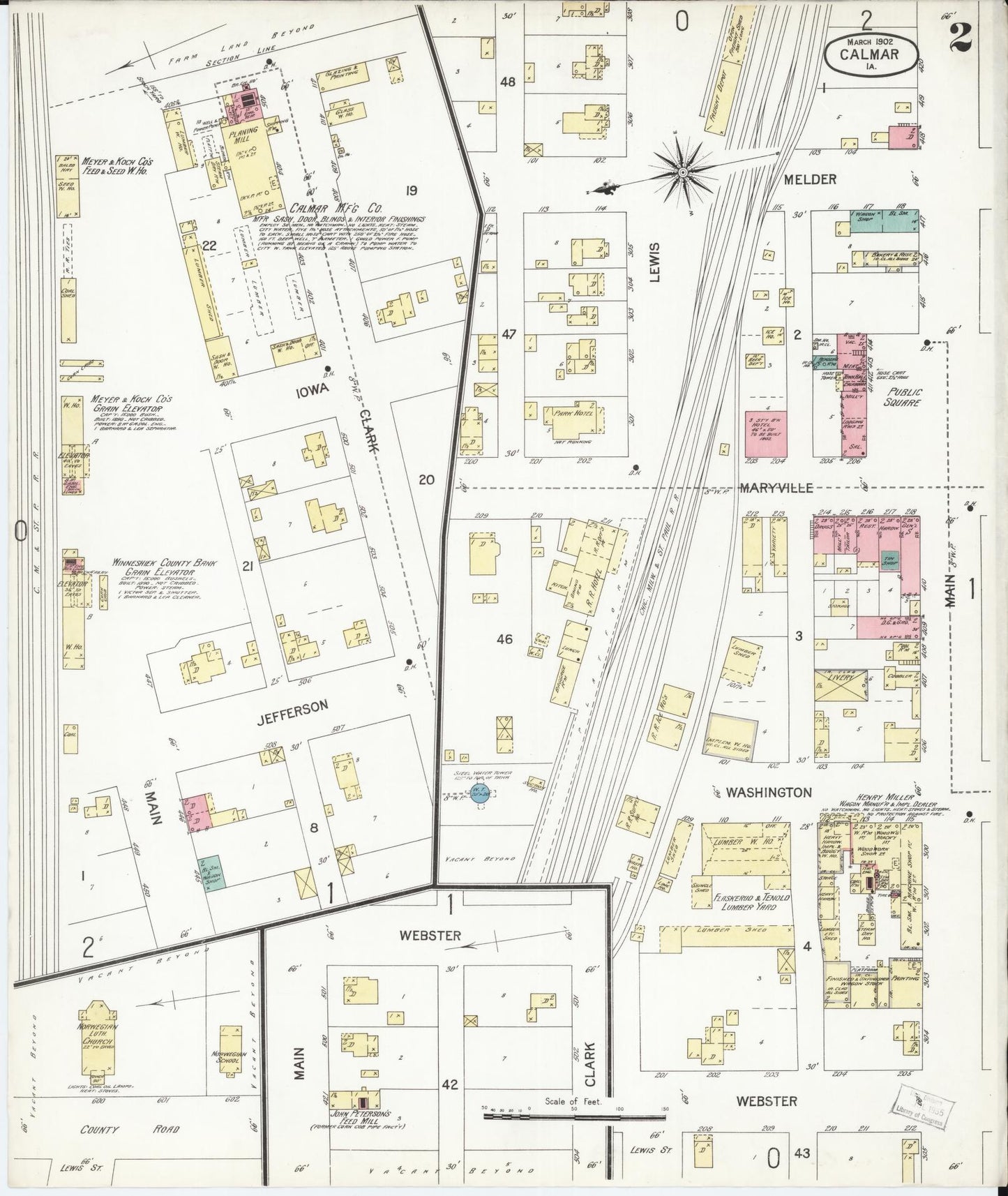Sanborn Fire Insurance Map from Calmar, Winneshiek County, Iowa (1902), Sheet #0002 - Historic Sanborn Fire Insurance Map Print, vintage old map wall art