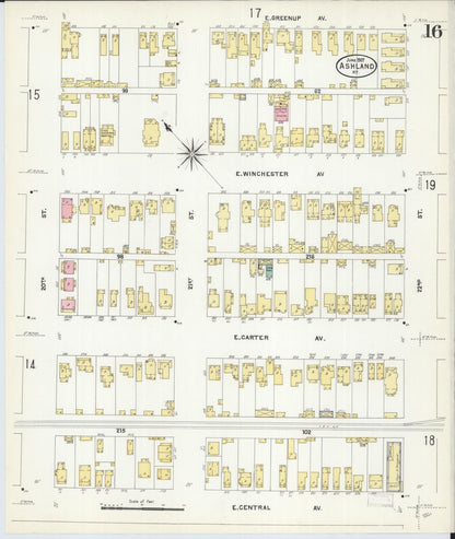 Sanborn Fire Insurance Map from Ashland, Boyd County, Kentucky (1907), Sheet #0016 - Complete Map Set gallery image, historic Sanborn map, vintage wall art, Kentucky Kentucky