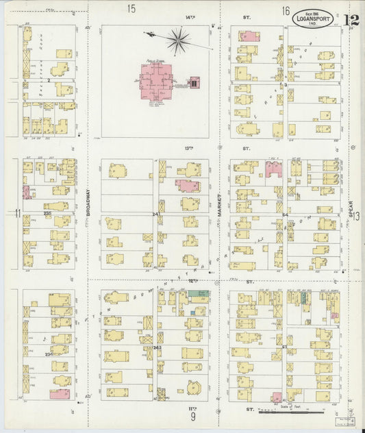 Sanborn Fire Insurance Map from Logansport, Cass County, Indiana (1906), Sheet #0012 - Historic Sanborn Fire Insurance Map Print, vintage old map wall art, antique decor, genealogy gift, Indiana Indiana map