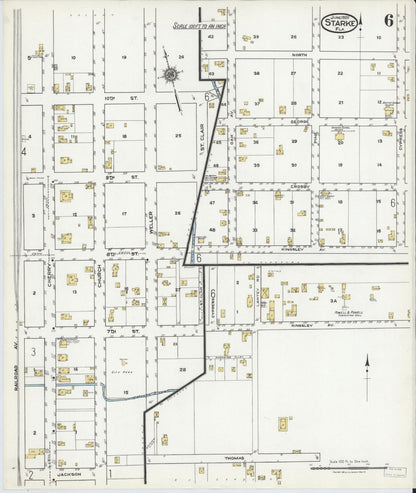 Sanborn Fire Insurance Map from Starke, Bradford County, Florida (1920), Sheet #0006 - Complete Map Set gallery image, historic Sanborn map, vintage wall art, Florida Florida