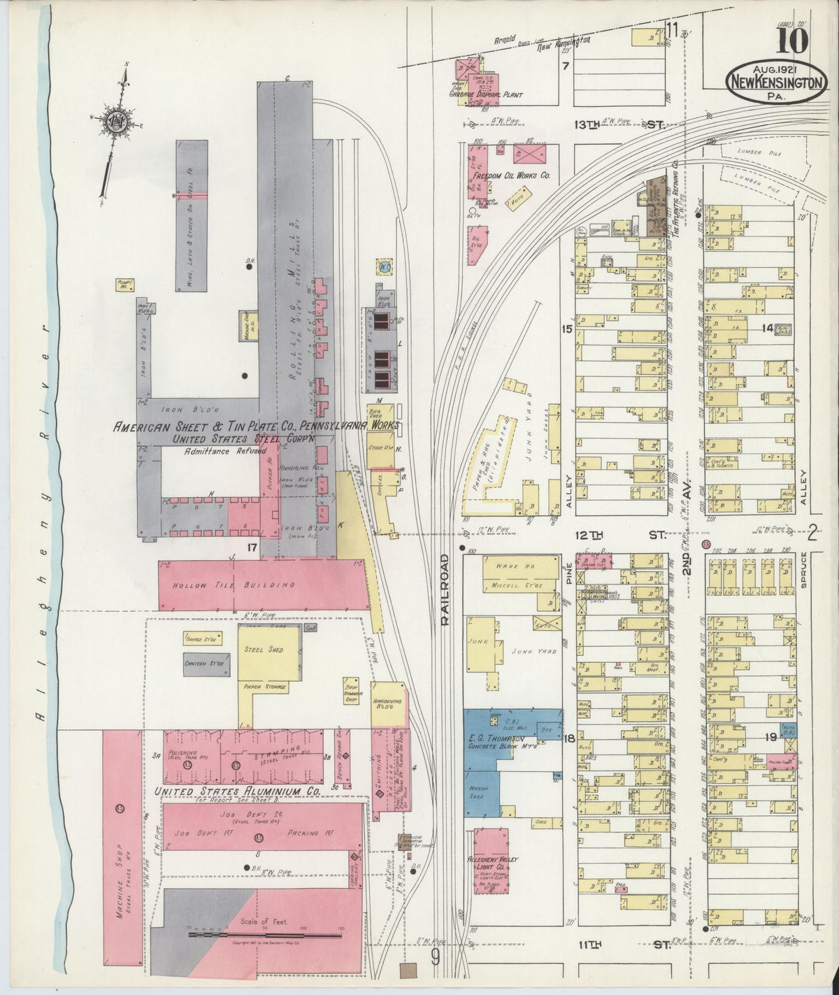 Sanborn Fire Insurance Map from New Kensington, Westmoreland County, Pennsylvania (1921), Sheet #0010 - Historic Sanborn Fire Insurance Map Print, vintage old map wall art, antique decor, genealogy gift, Pennsylvania Pennsylvania map