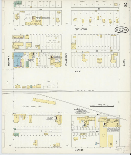 Sanborn Fire Insurance Map from Weimar, Colorado County, Texas (1896), Sheet #0002 - Historic Sanborn Fire Insurance Map Print, vintage old map wall art, antique decor, genealogy gift, Texas Texas map