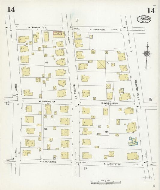 Sanborn Fire Insurance Map from Dothan, Houston County, Alabama (1924), Sheet #0014 - Historic Sanborn Fire Insurance Map Print, vintage old map wall art, antique decor, genealogy gift, Alabama Alabama map