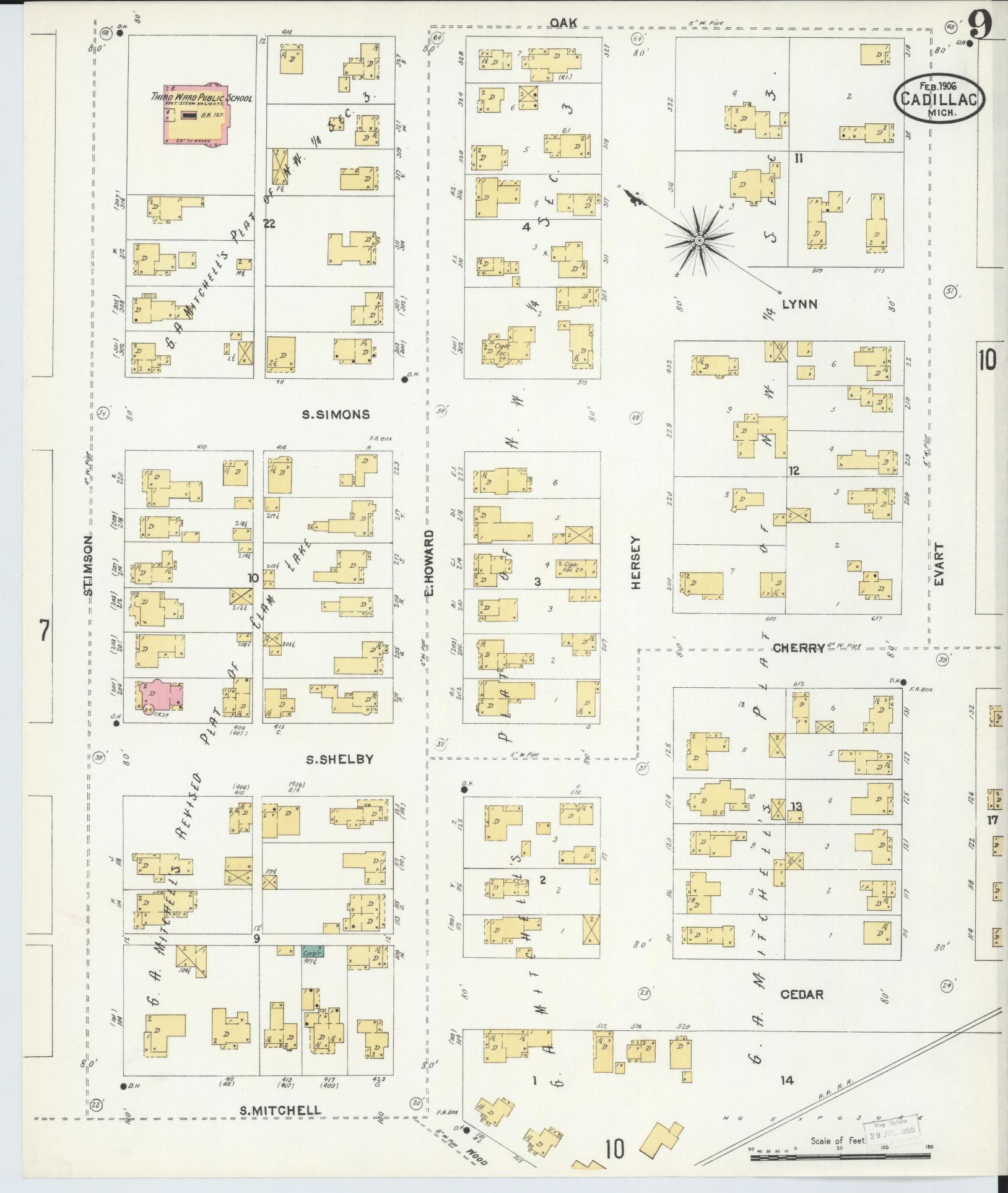 Sanborn Fire Insurance Map from Cadillac, Wexford County, Michigan (1906), Sheet #0009 - Historic Sanborn Fire Insurance Map Print, vintage old map wall art, antique decor, genealogy gift, Michigan Michigan map