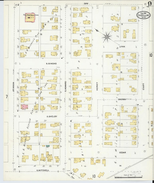 Sanborn Fire Insurance Map from Cadillac, Wexford County, Michigan (1906), Sheet #0009 - Historic Sanborn Fire Insurance Map Print, vintage old map wall art, antique decor, genealogy gift, Michigan Michigan map