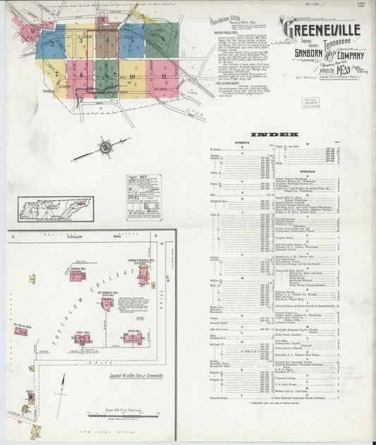 Sanborn Fire Insurance Map from Greeneville, Greene County, Tennessee (1920), Sheet #0001 - Complete Map Set gallery image, historic Sanborn map, vintage wall art, Tennessee Tennessee