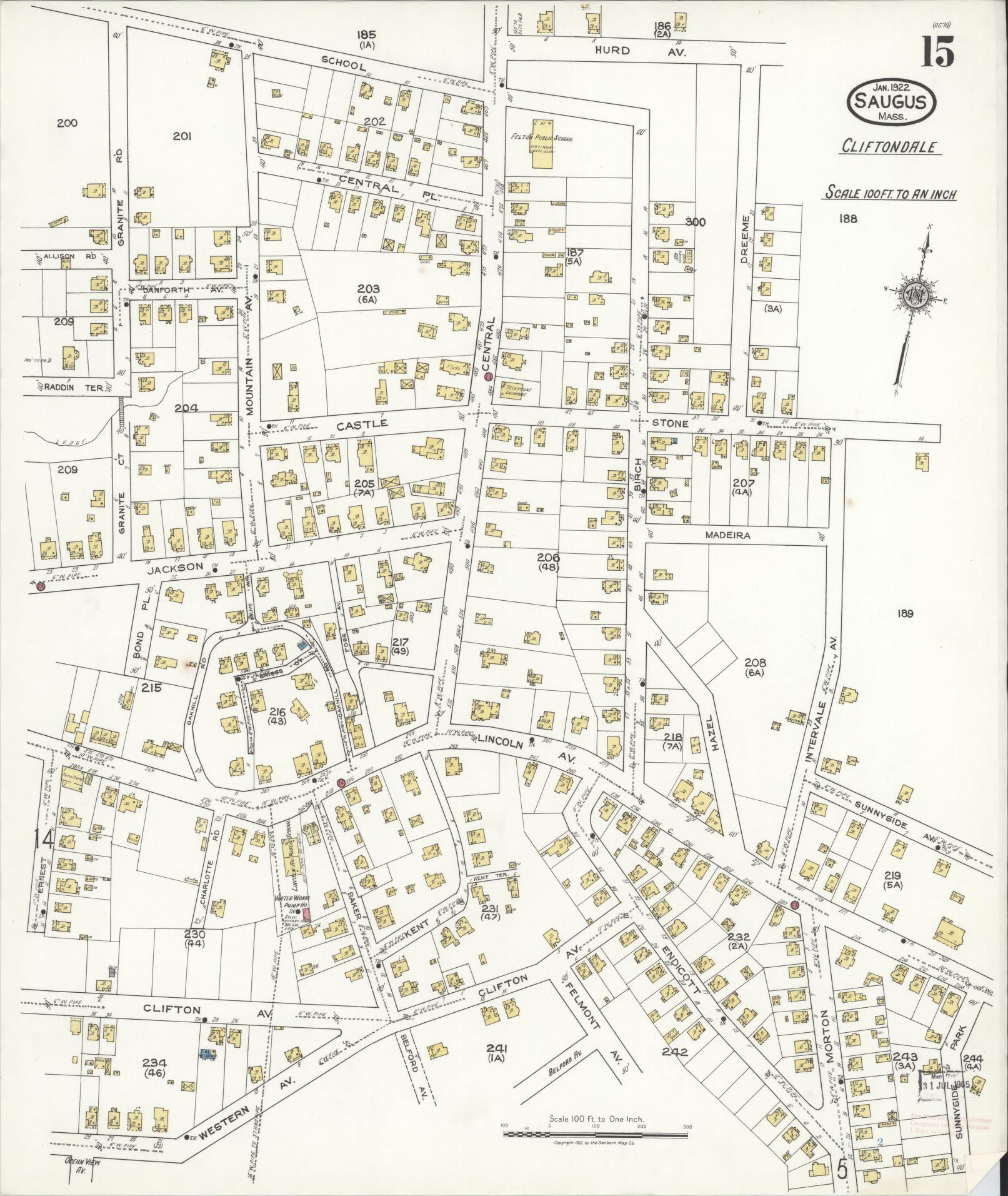 Sanborn Fire Insurance Map from Saugus, Essex County, Massachusetts (1922), Sheet #0015 - Historic Sanborn Fire Insurance Map Print, vintage old map wall art, antique decor, genealogy gift, Massachusetts Massachusetts map