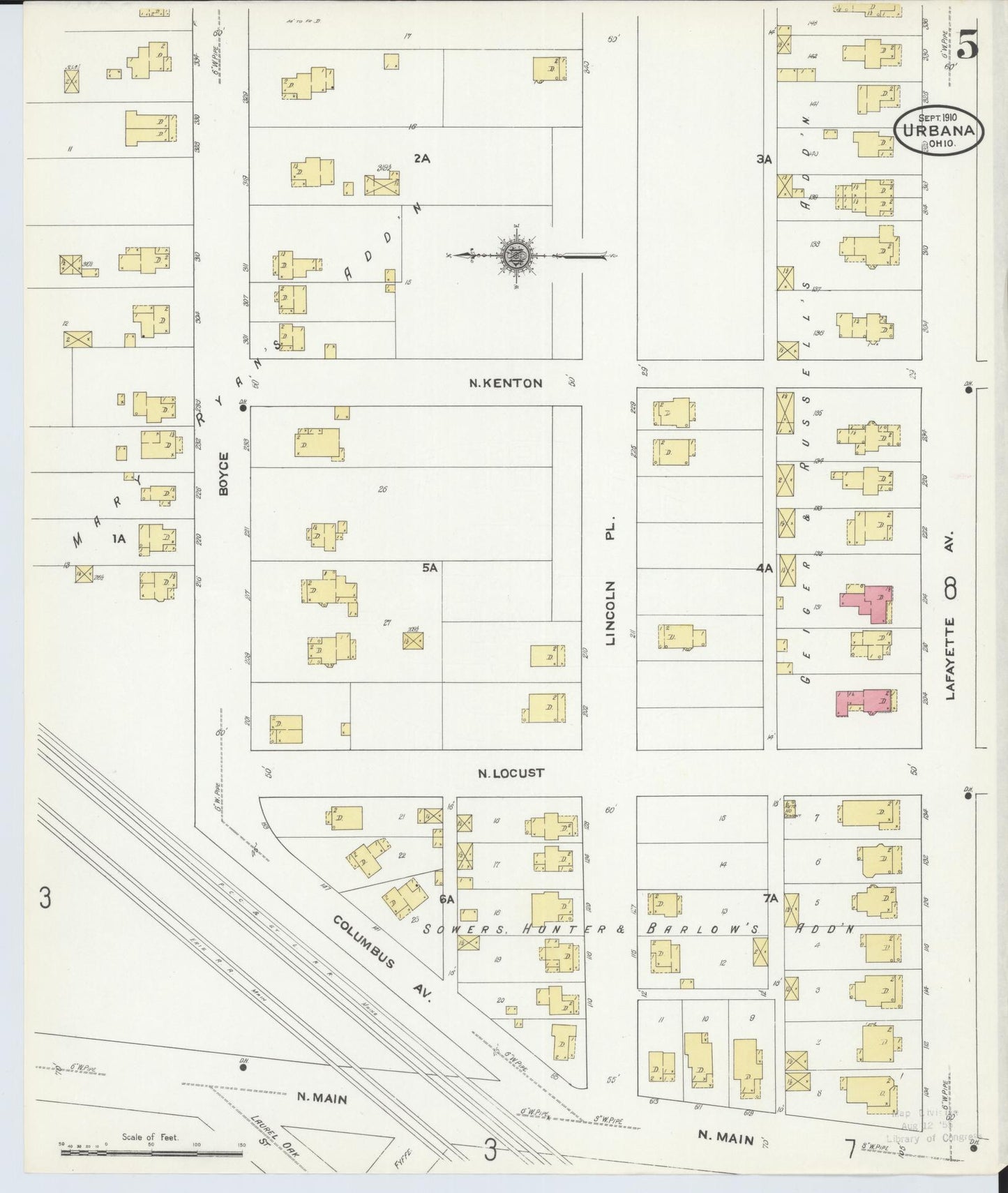 Sanborn Fire Insurance Map from Urbana, Champaign County, Ohio (1910), Sheet #0005 - Complete Map Set gallery image, historic Sanborn map, vintage wall art, Ohio Ohio