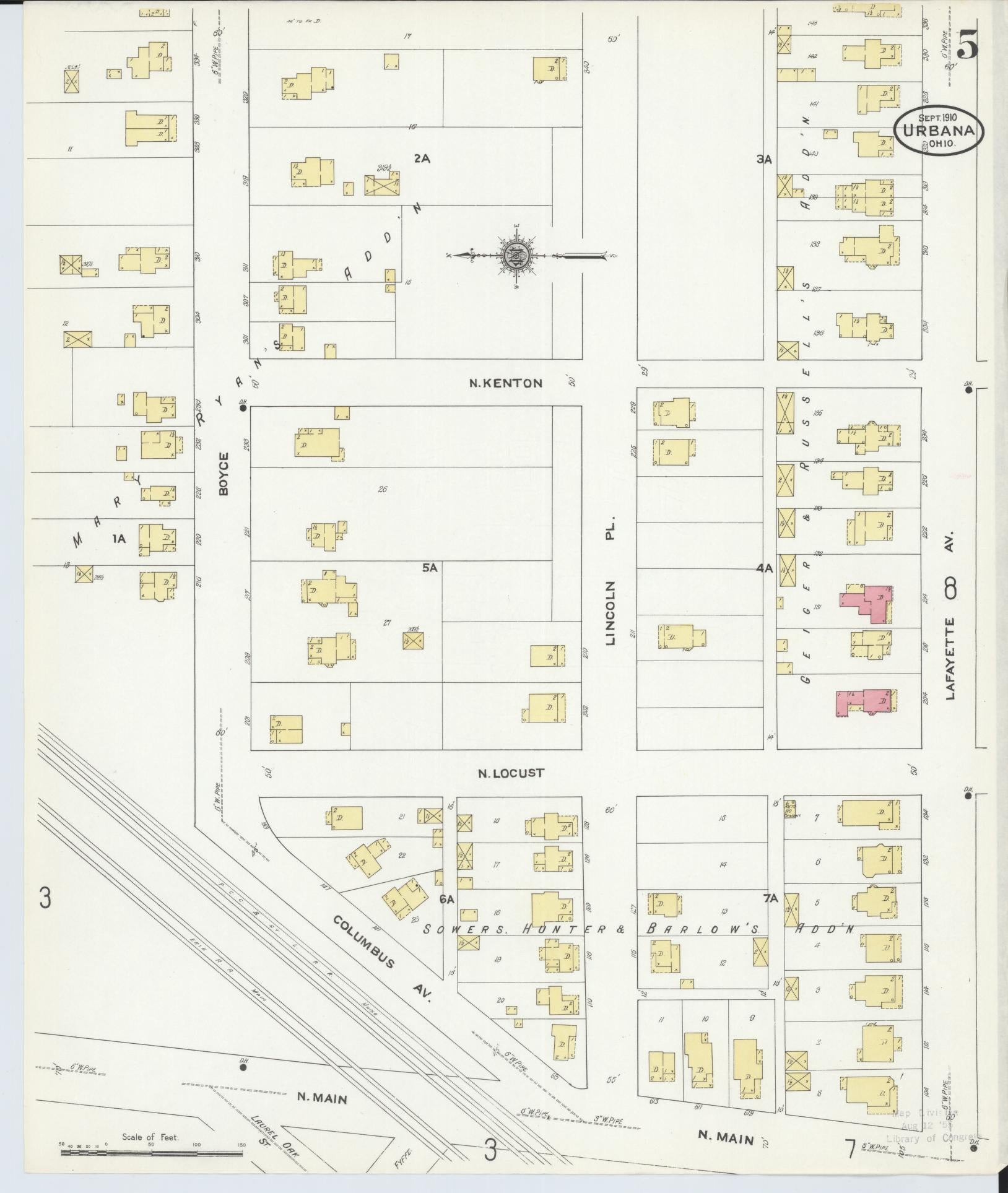 Sanborn Fire Insurance Map from Urbana, Champaign County, Ohio (1910), Sheet #0005 - Complete Map Set gallery image, historic Sanborn map, vintage wall art, Ohio Ohio