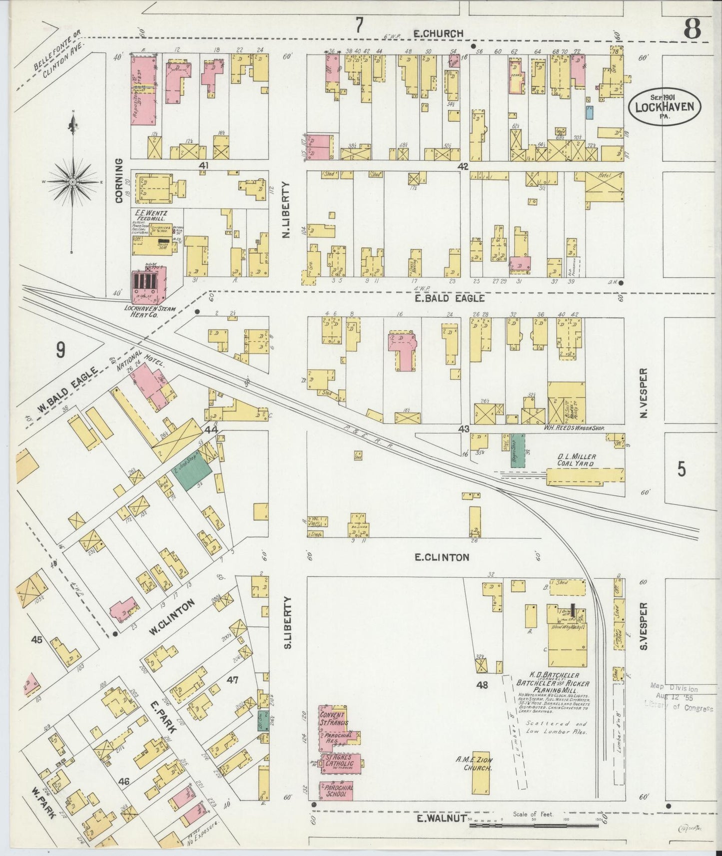 Sanborn Fire Insurance Map from Lock Haven, Clinton County, Pennsylvania (1901), Sheet #0008 - Complete Map Set gallery image, historic Sanborn map, vintage wall art, Pennsylvania Pennsylvania