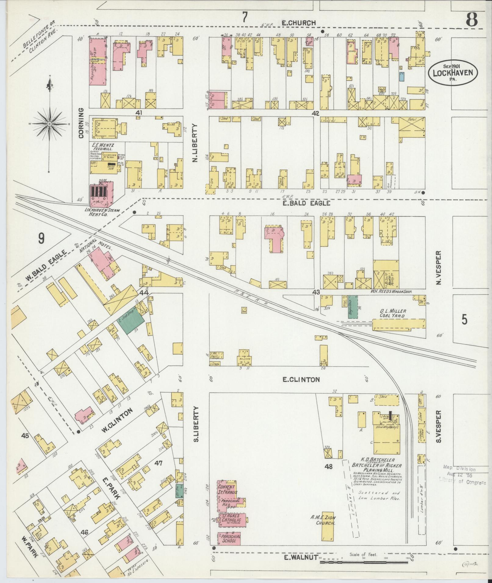 Sanborn Fire Insurance Map from Lock Haven, Clinton County, Pennsylvania (1901), Sheet #0008 - Complete Map Set gallery image, historic Sanborn map, vintage wall art, Pennsylvania Pennsylvania